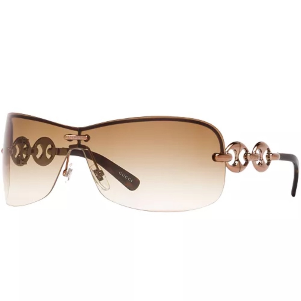 Gucci Women’s Rimless Brown Gradient Shield Sunglasses with Gold Accents